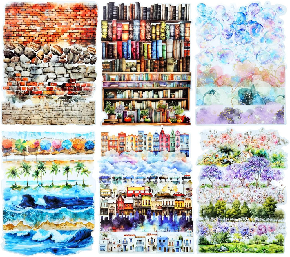 PET Scrapbook Stickers Set, 120PCS Journaling Supplies with 6 Themes Book Wall O