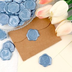 100Pcs Eucalyptus Wax Seal stickers Blue Self Adhesive Envelope Seal Stickers