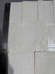 10 Assorted Vintage Textured White Wallpaper Samples / Remnants. Set 5.