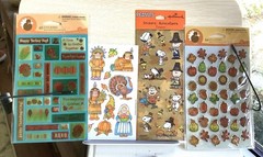 Set of 4 Vintage Thanksgiving Themed Stickers Stickety-Doo-Da Peanuts Gibson