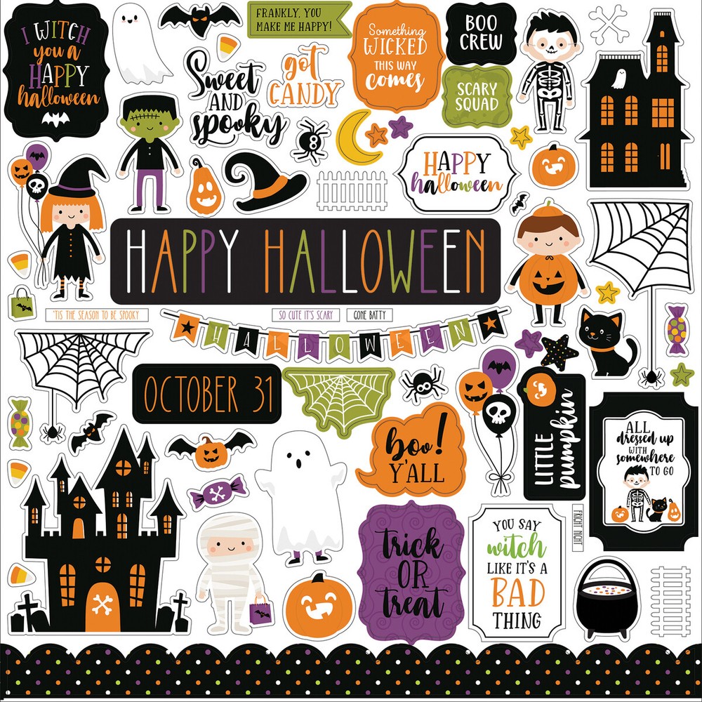 (1) 12×12 Sheet Echo Park Paper HALLOWEEN MAGIC Scrapbook Element Stickers