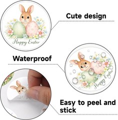 Happy Easter Stickers Religious Easter Bunny Egg Stickers 2 Inch 60Pcs Large …