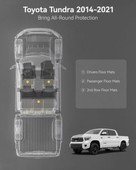 3W Floor Mats for Toyota Tundra 2014-2021 (Only for CrewMax Cab), TPE All Weathe