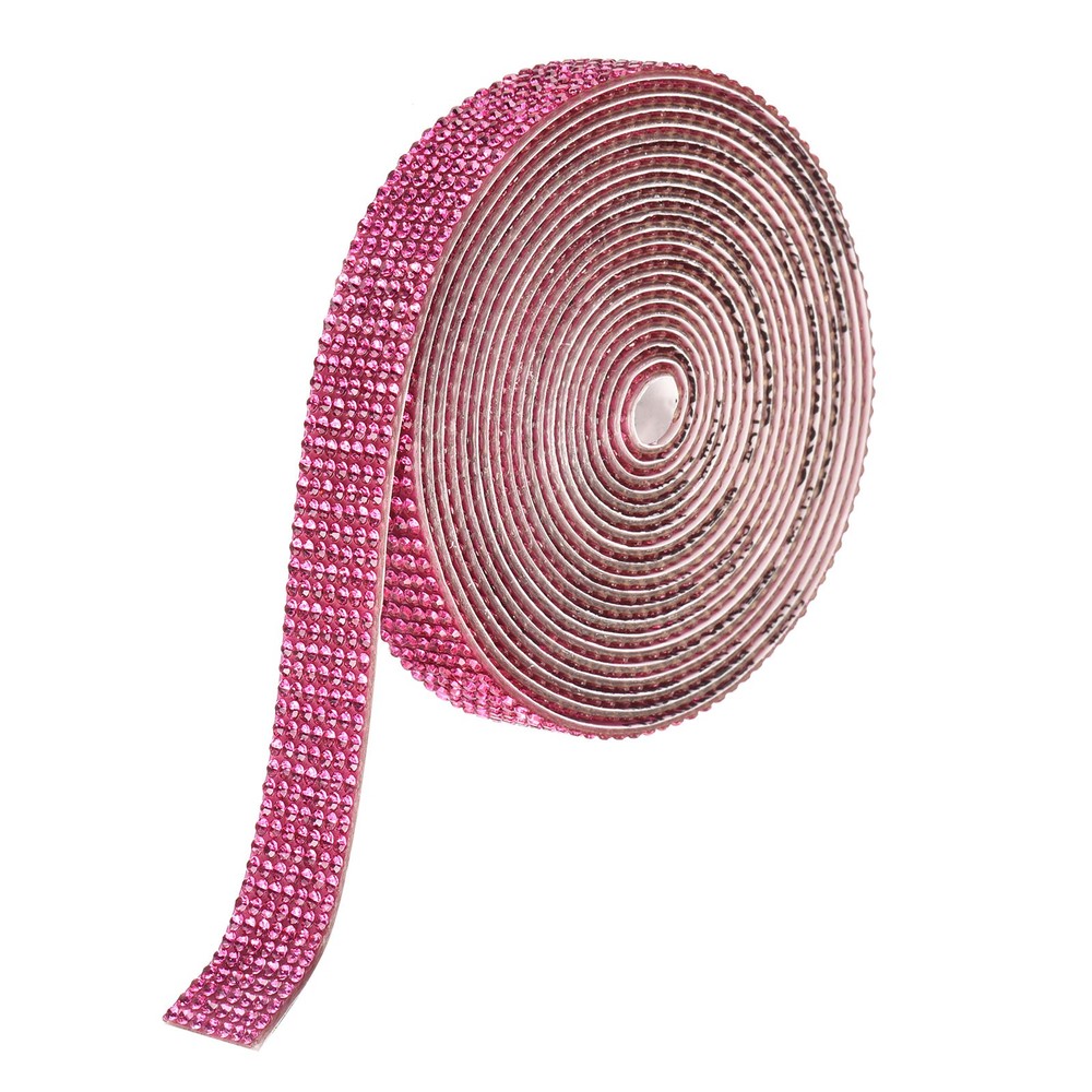 0.6 Inch Self Adhesive Rhinestone Strips 3 Yard for Crafts,Rose Red