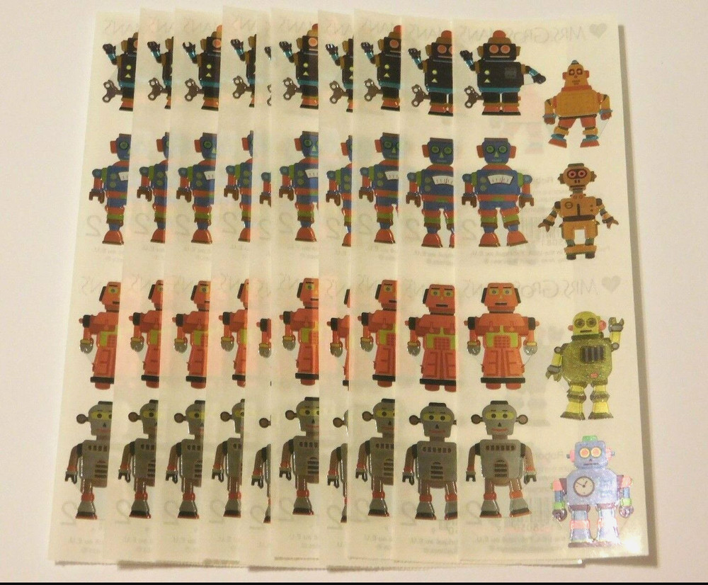 Mrs. Grossman’s Stickers Lot of 10 Strips~Robots~ 2011 Metallic Scrapbooking