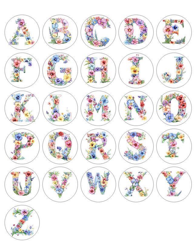 Initial Watercolor Letters Flower Handmade Stickers Scrapbook Envelope Labels