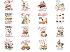 🎄32 Vintage Rustic CHRISTMAS STICKERS Santa SnowMan ReinDeer Cat Dog Sheep Cow