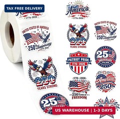 500Pcs Patriotic Stickers Roll 250th Anniversary USA Stickers Self Adhesive 4th