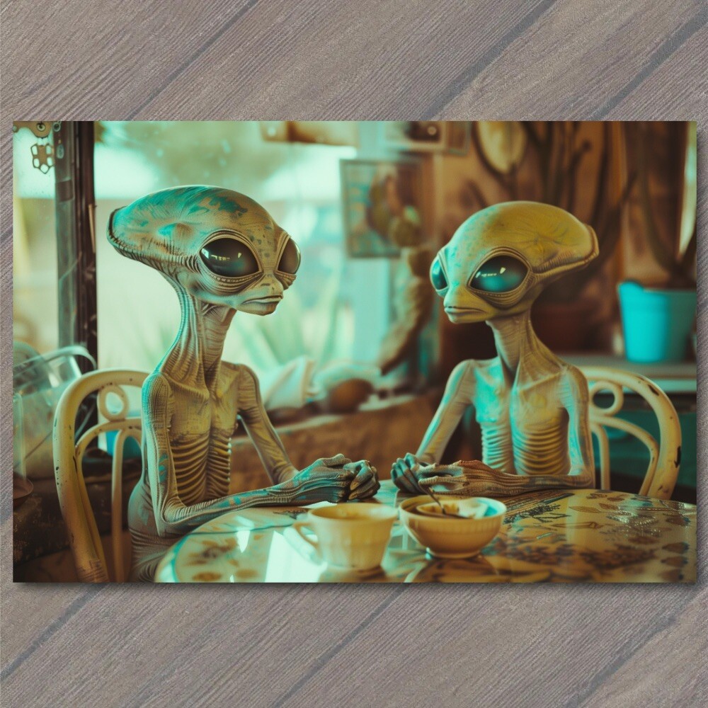 STICKER Alien Casual Cafe Sitting Normal Everyday Mundane Restaurant Strange