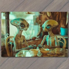 STICKER Alien Casual Cafe Sitting Normal Everyday Mundane Restaurant Strange