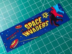 Space Invaders Arcade Marquee Sticker Decal 1.75×5.75” Holographic Glossy Vinyl