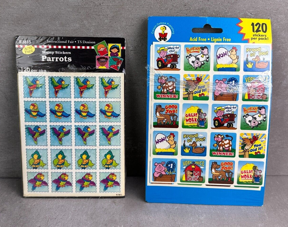 Vintage Stickers Carson-Dellosa Publishing Instructional Fair Parrot Stamp Farm