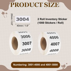 0.8×1.6″ Inventory Sticker, 2 Roll 3001-4000 & 4001-5000 Number Label 2000 Tags