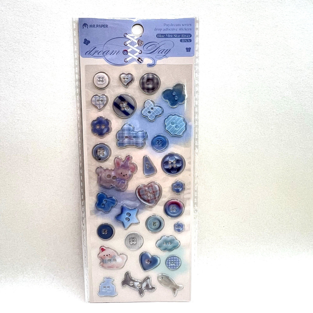 Cute Epoxy Button Stickers Blue Junk Journaling Collage Scrapbooking