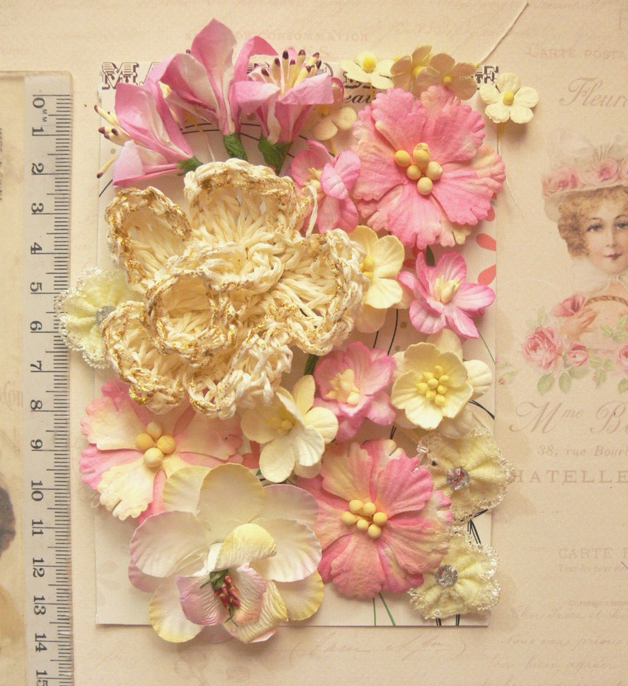 23 PINK & IVORY Paper Flower Pack 3 Styles 10-65cm Across Manor House VA4