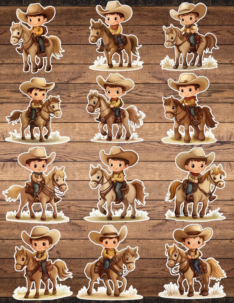 Little Cowboy Die Cut Vinyl Stickers Set Scrapbooking Laptop WaterBottle