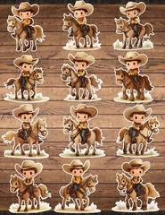 Little Cowboy Die Cut Vinyl Stickers Set Scrapbooking Laptop WaterBottle