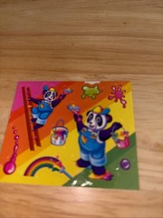 “Panda Painter” Lisa Frank Stickers, Rainbow, Read Flaw, 1 Sheet 2.5×2.5”, Vntg
