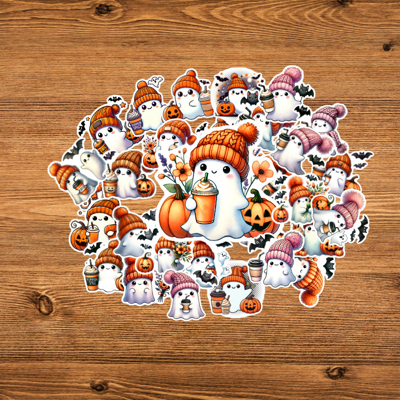 Kawaii Ghost Stickers: Waterproof Vinyl Halloween Decals ( 36 PCS)