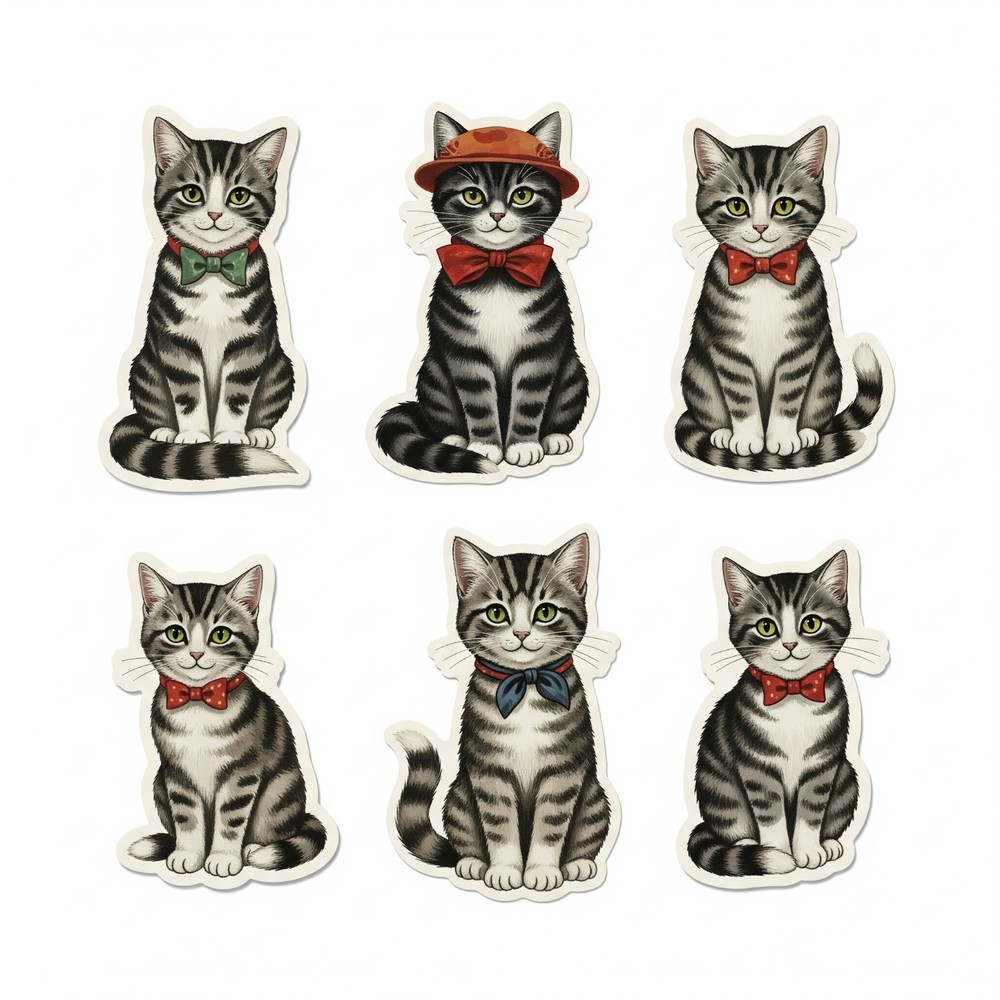 Cute Vintage Style Cat Stickers Journal Scrapbook PICK ONE