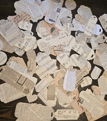20 Die Cut Paper Tags – Vintage Book Pages Sheet Music Scrapbooking Junk Journal