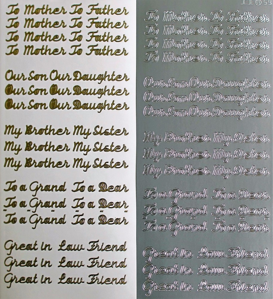 FAMILY Mother Father Son Daughter Friend PEEL OFF STICKERS Brother Sister Dear