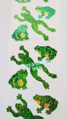 HAMBLY STUDIOS STICKERS PRISMATIC GREEN FROGS AMPHIBIANS RARE VINTAGE