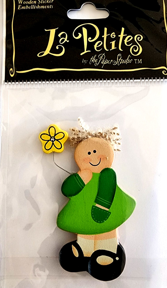 La Petites 2005 Girl Flower Dress Wood Embellishment RARE Paper Studio
