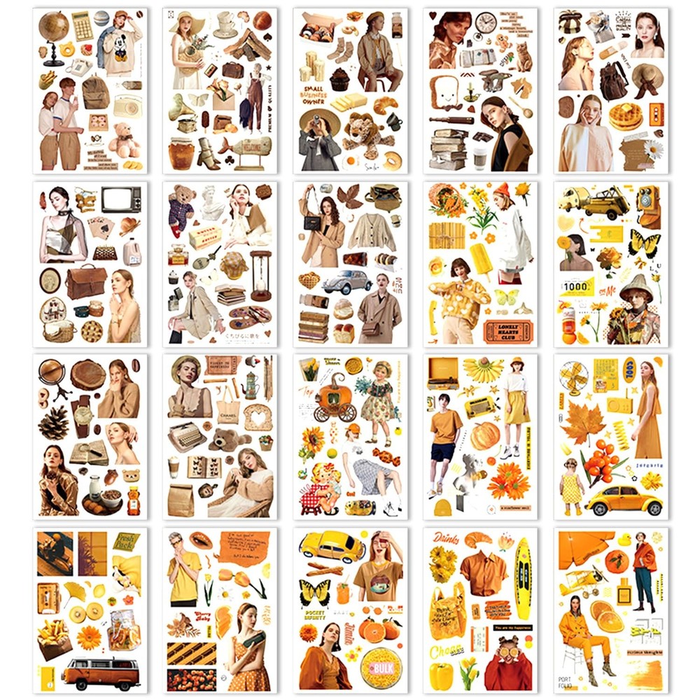 BLEDS Vintage Washi Stickers, 20 Sheets Aesthetic Stickers Coffee