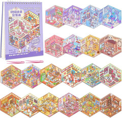 20 Sets 3D Sticker Scene Book, Cute Cartoon Room Scene Stickers, Crafting Gifts