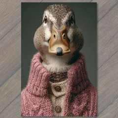 STICKER Duck Wearing Knit Sweater Pink Jacket Whimsical Animal Portrait Cozy F