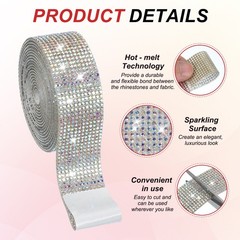 3 Rolls 6.6 Yards 3 size Crystal Rhinestones Ribbon for Crafts AB Color