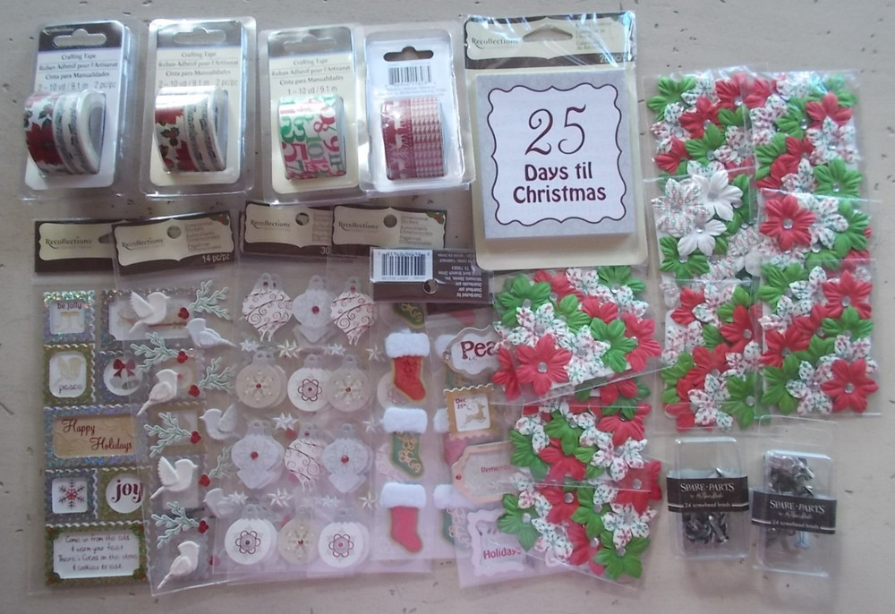 Mixed Lot 24 Packs Christmas Embellishments Stickers Flowers Tape Brads New