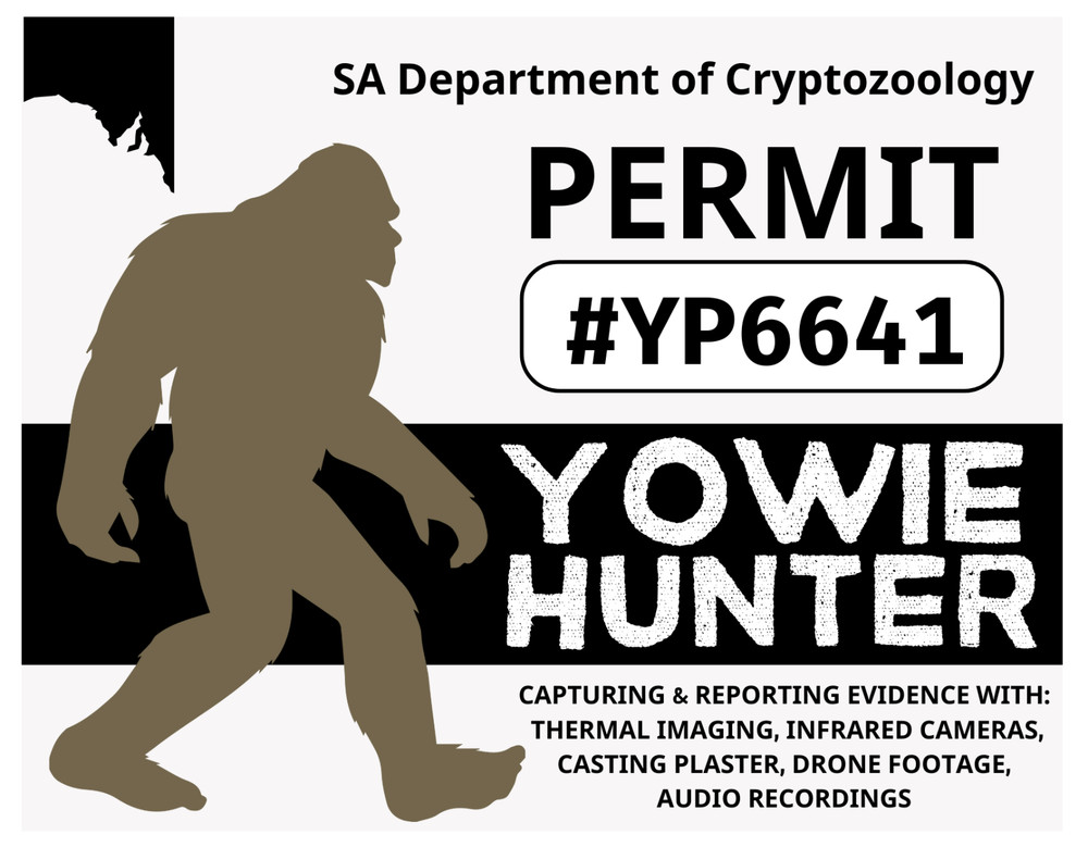 SA YOWIE HUNTER PERMIT Glossy Vinyl Sticker NEW South Australia Cryptids Bigfoot