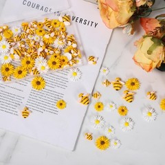 100Pcs Resin Bees Daisy Flowers Decor Bumblebee Embellishment Bees Flatback B…