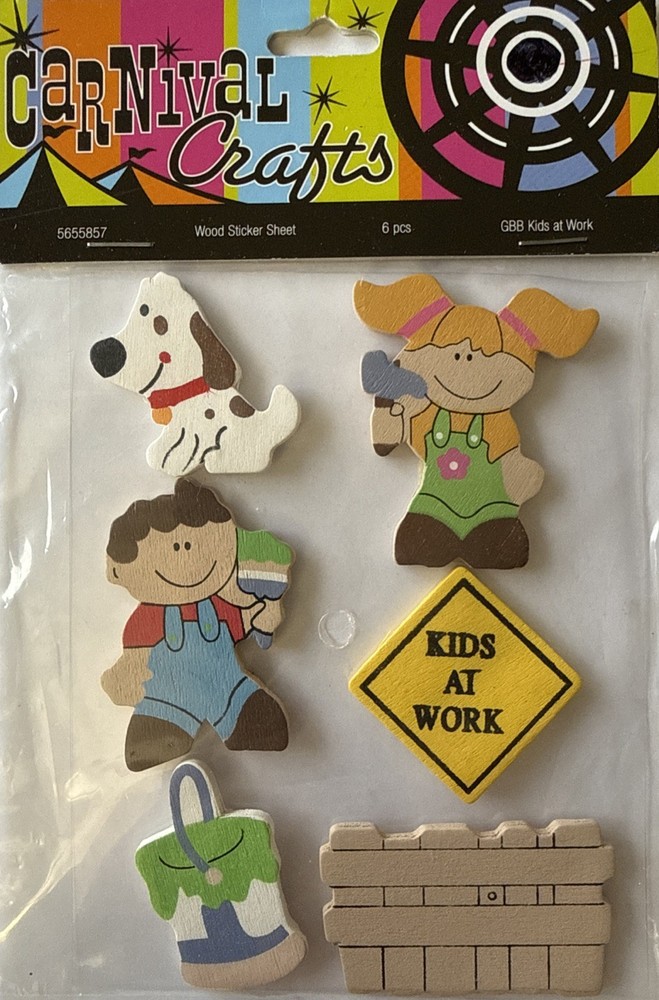 KIDS AT WORK Dimensional Wooden Stickers(6pc)Hobby Lobby•Painting•Card Making•