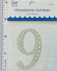 Number 9 Rhinestone Sticker 2″ Clear Silver Glitter Scrapbook Monogram Bling