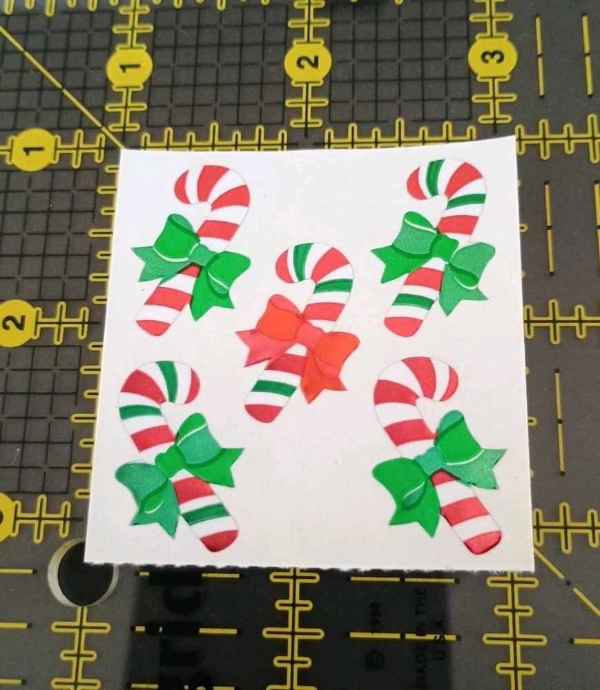 Vintage Stickers Sandylion Christmas Candy Cane Ribbon Foil Mylar Sticker Mod