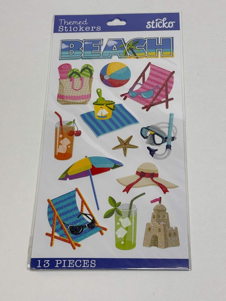 Sticko Beach Themed Stickers 13 Pcs Glitter Finish