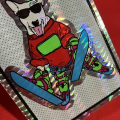 Vintage 1990s Skiing Dog Sticker Prism Holographic English Bull Terrier Vending