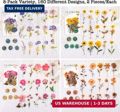 Knaid Pressed Flower Themed Stickers Set (320 Pieces) Dried Flowers Resin Sticke