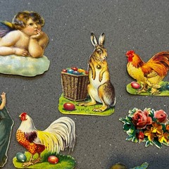 Vintage Airplane & Easter Die Cut Scrap Lot 15 Pc Rabbits Roosters Angels German