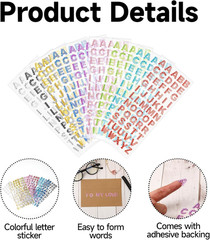 495 Pieces Glitter Alphabet Stickers, 9 Sheets 0.6″ A-Z Rhinestone Letter Sticke