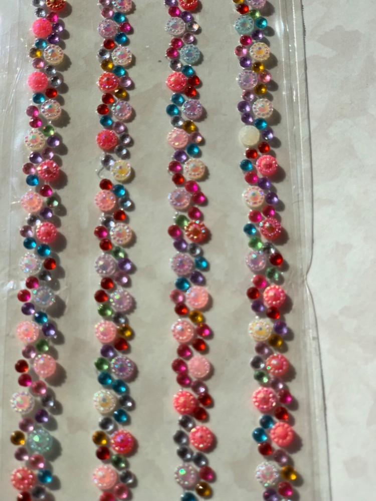 3D ADHESIVE GEMSTONES LONG BORDER MULTI-COLOR & CRYSTAL STRAND 4PC/STRANDS