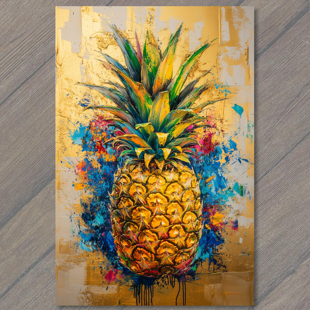 STICKER Pineapple Gold Background Colorful Brushstroke Splatter Texture Summe