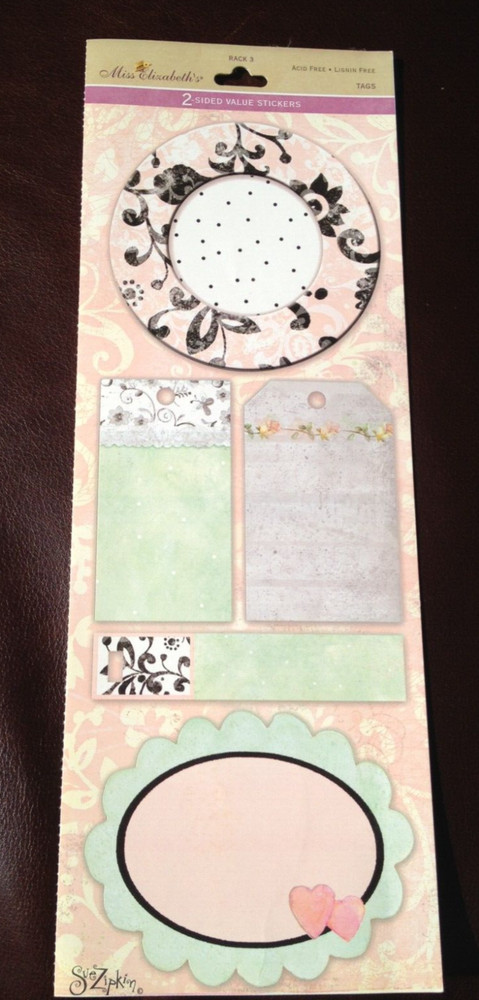 2 HUGE 3 x 12″ MISS ELIZABETH’S Sticker Sheet HEIRLOOM TAGS & FRAMES