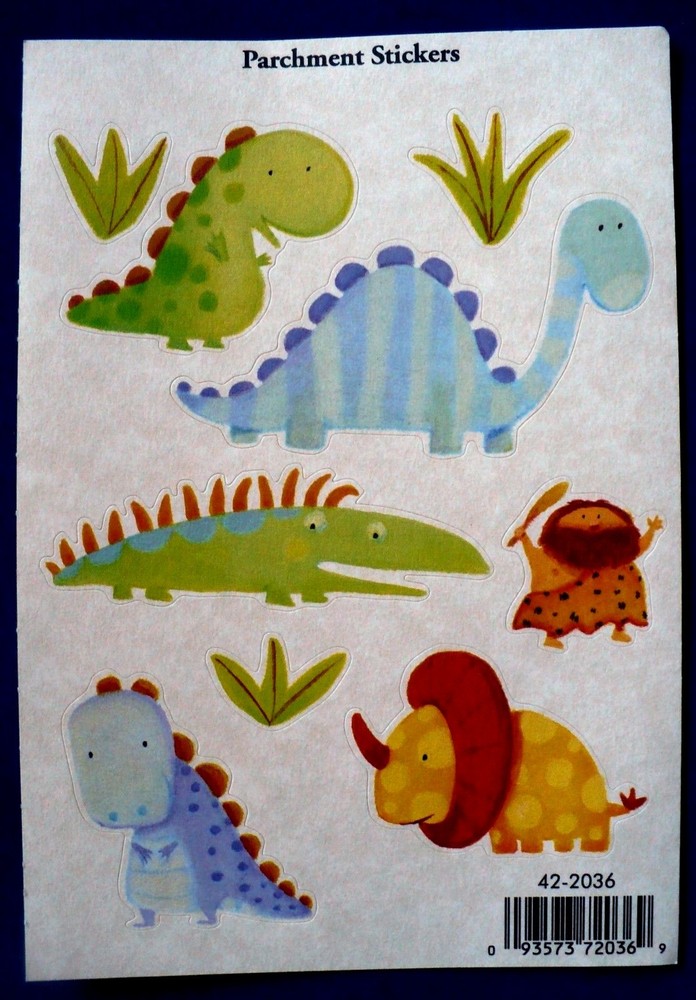 VINTAGE PARCHMENT DINOSAURS CAVEMAN 1 SHEET 9 STICKERS PLANTS