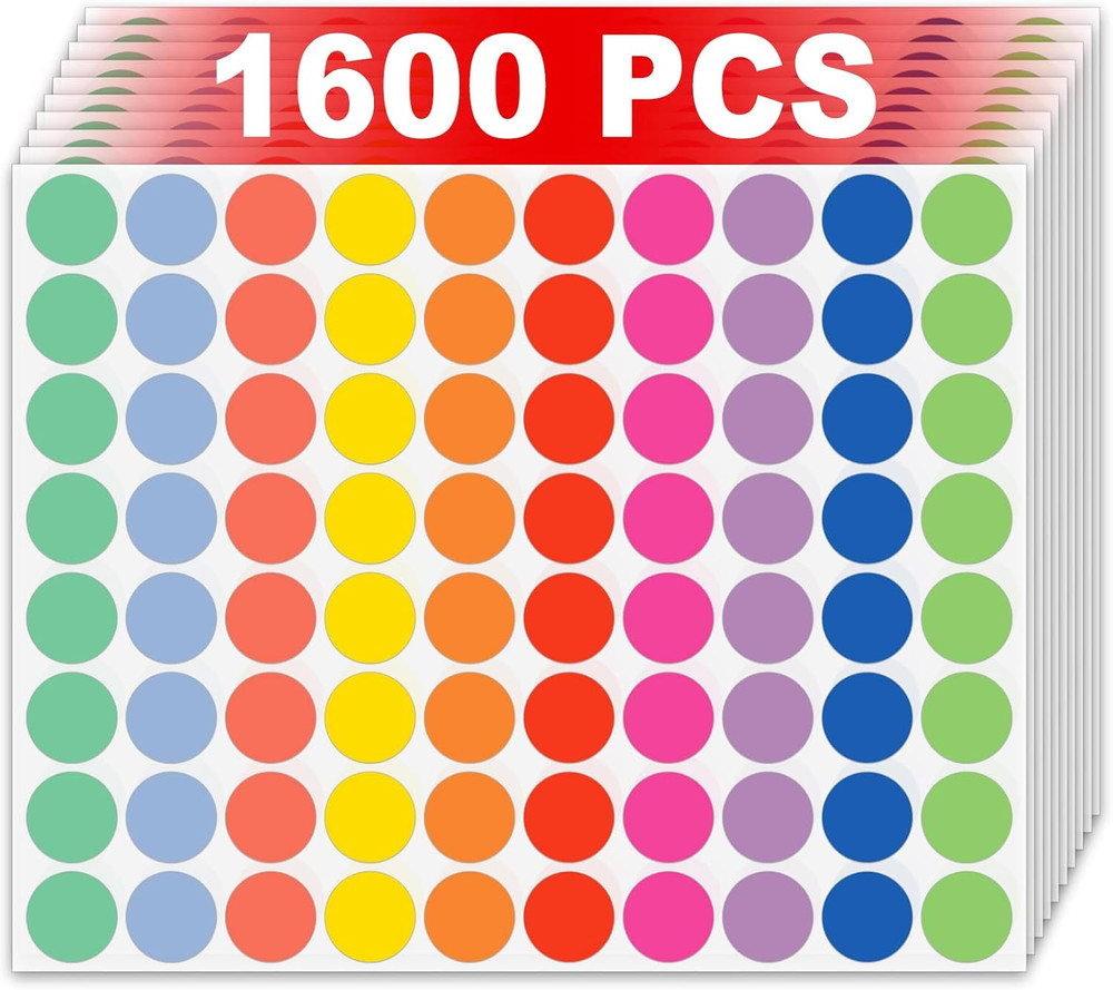 10 Different Colored Circle Dot Stickers for Toddlers Kids 3/4 Inch 1600 Pcs, 2