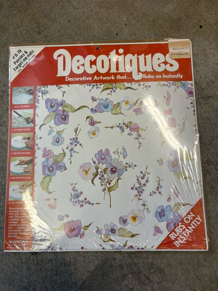 Vintage Decotiques Rub On Transfer D-70 Poppies & Forget-me-nots 2 Sheets
