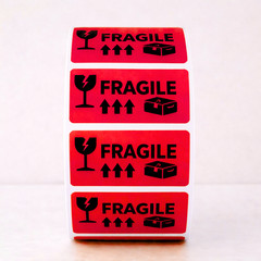 50 Fragile Stickers 2×1 Shipping Labels Handle With Care Red Warning Mailing